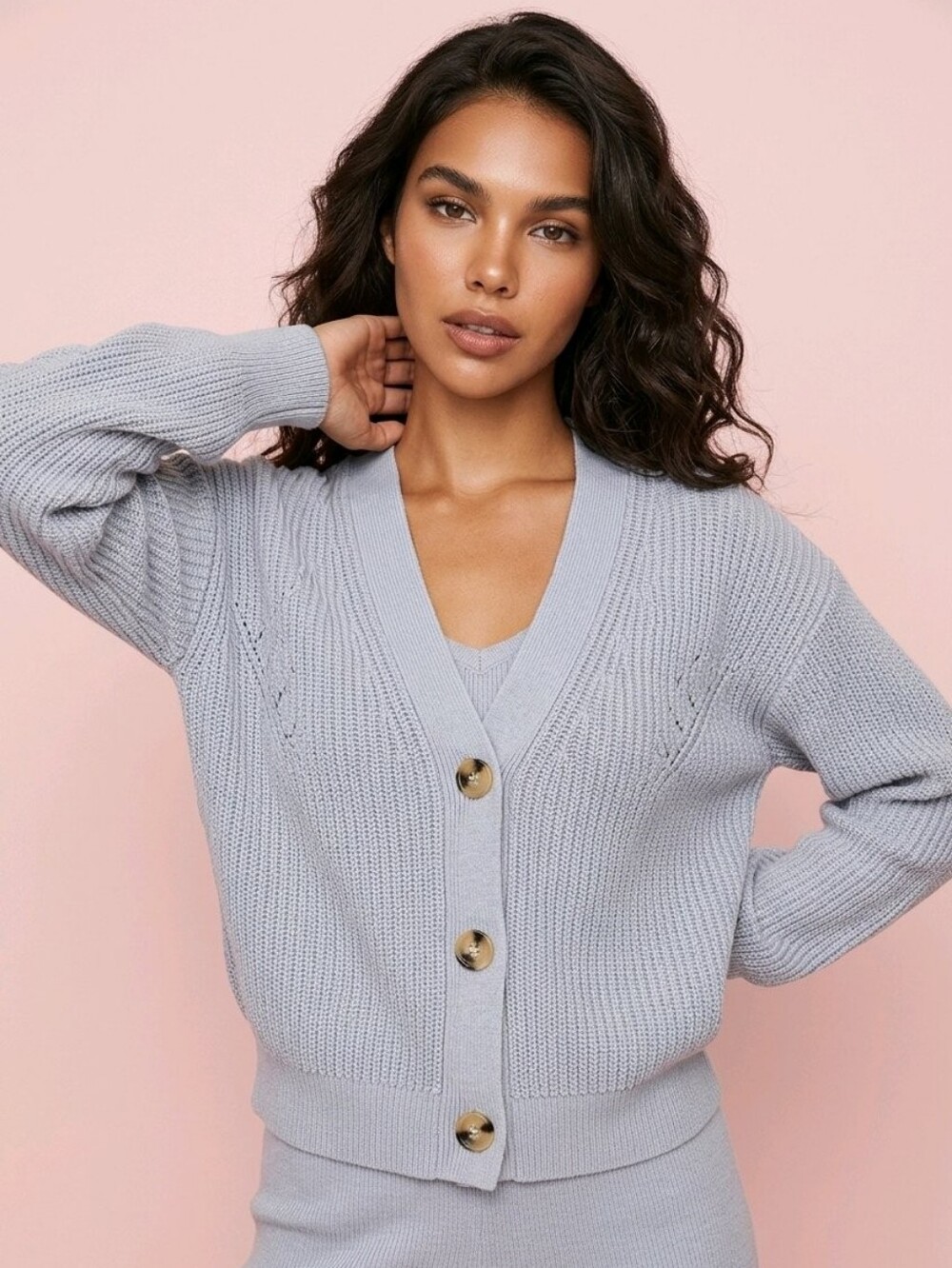 H&M Ice Blue Ribbed Button-Front Cardigan - Picture 2 of 7